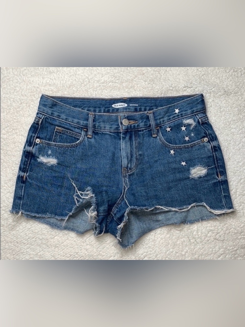 Old Navy Boyfriend Cut Off Jeans Denim embroidered Stars Distressed Size 0